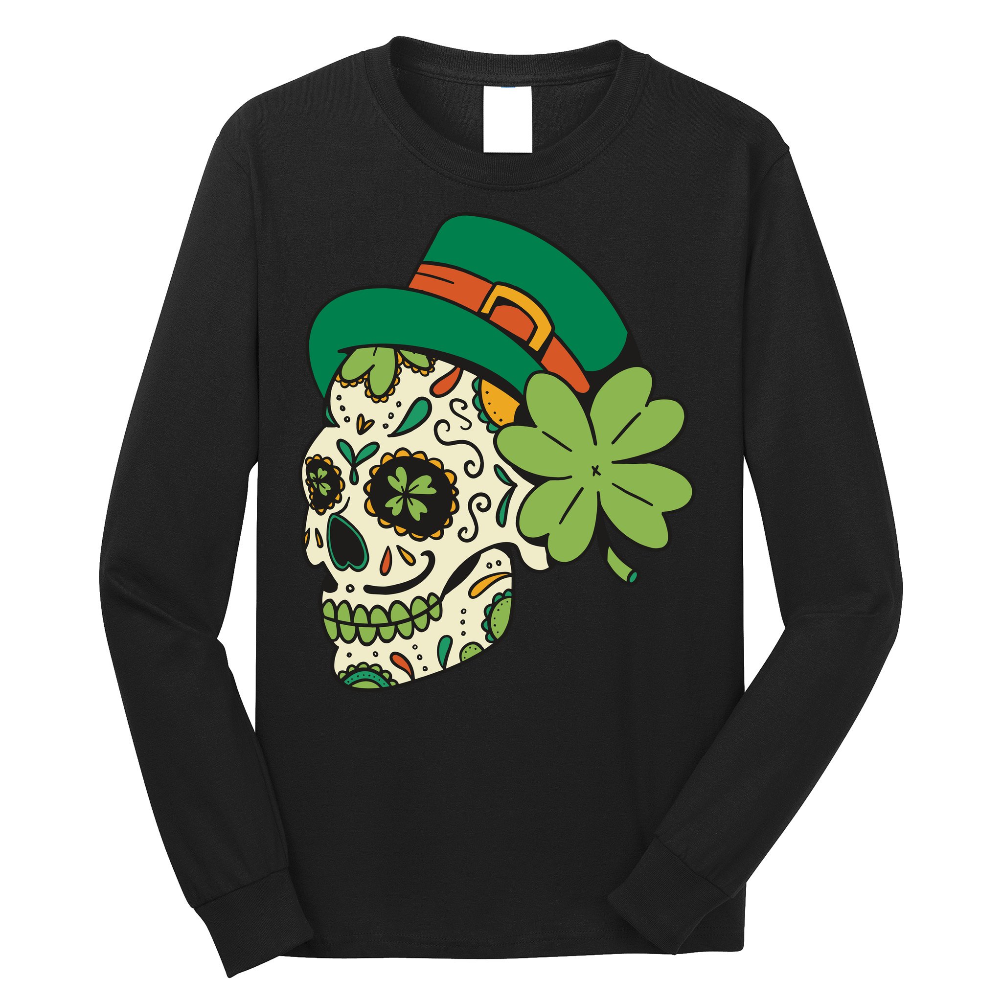 St Patricks Clover Skull Long Sleeve Shirt