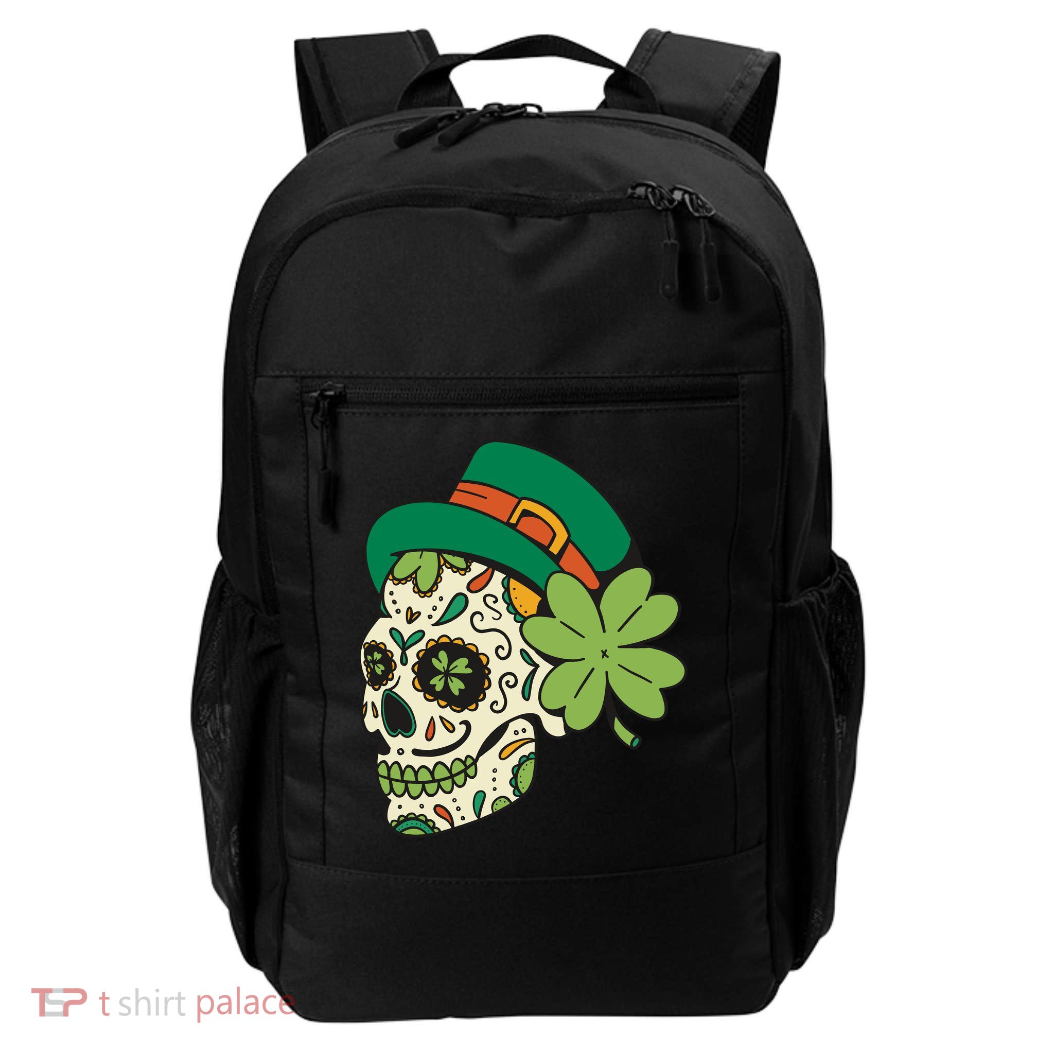 St Patricks Clover Skull Backpack