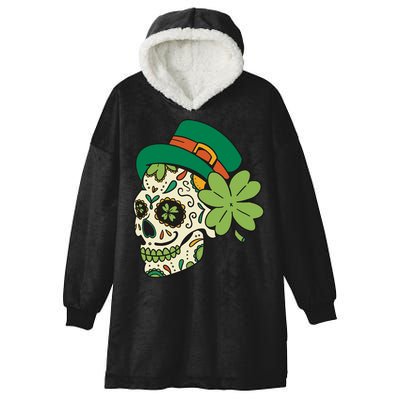St Patricks Clover Skull Hooded Wearable Blanket