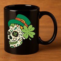 St Patricks Clover Skull 11oz C Handle Ceramic Mug