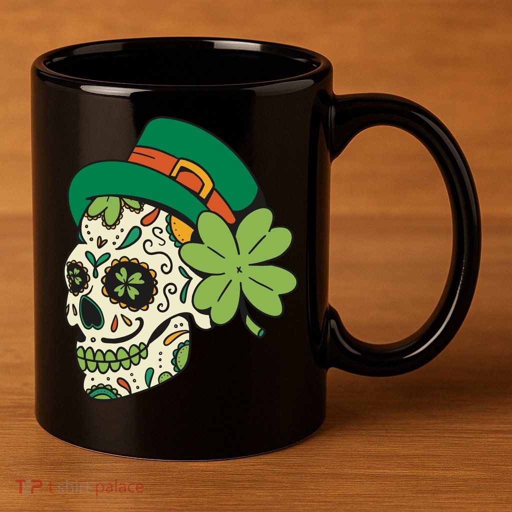 St Patricks Clover Skull 11oz C Handle Ceramic Mug