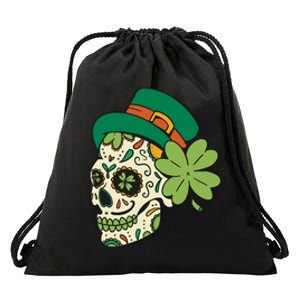 St Patricks Clover Skull Drawstring Bag