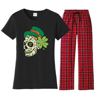 St Patricks Clover Skull Women's Flannel Pajama Set