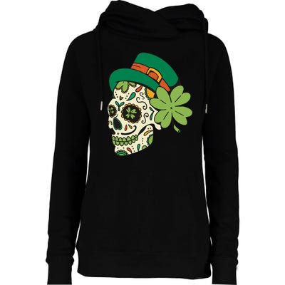 St Patricks Clover Skull Womens Funnel Neck Pullover Hood