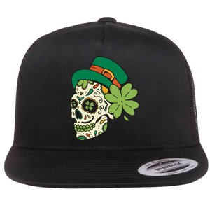 St Patricks Clover Skull Flat Bill Trucker Hat