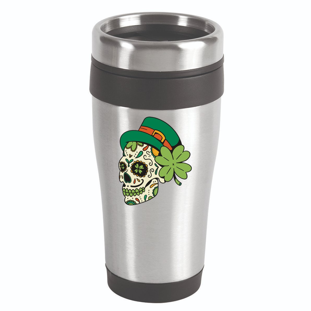 St Patricks Clover Skull 16oz Travel Tumbler