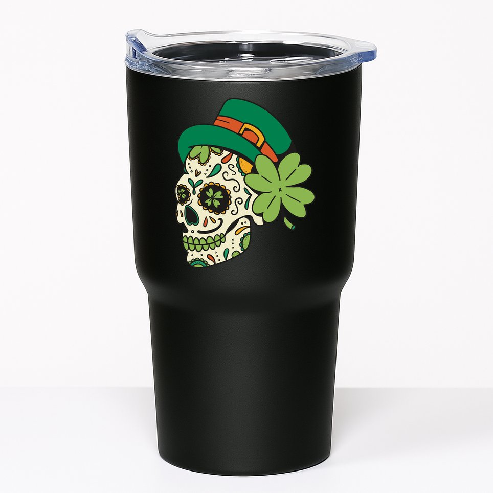 St Patricks Clover Skull Tumbler