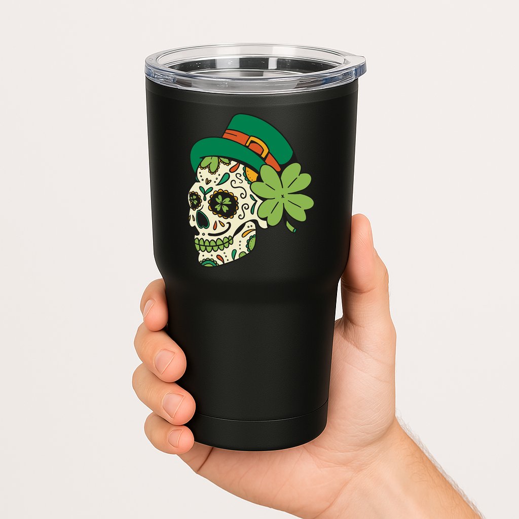 St Patricks Clover Skull Tumbler