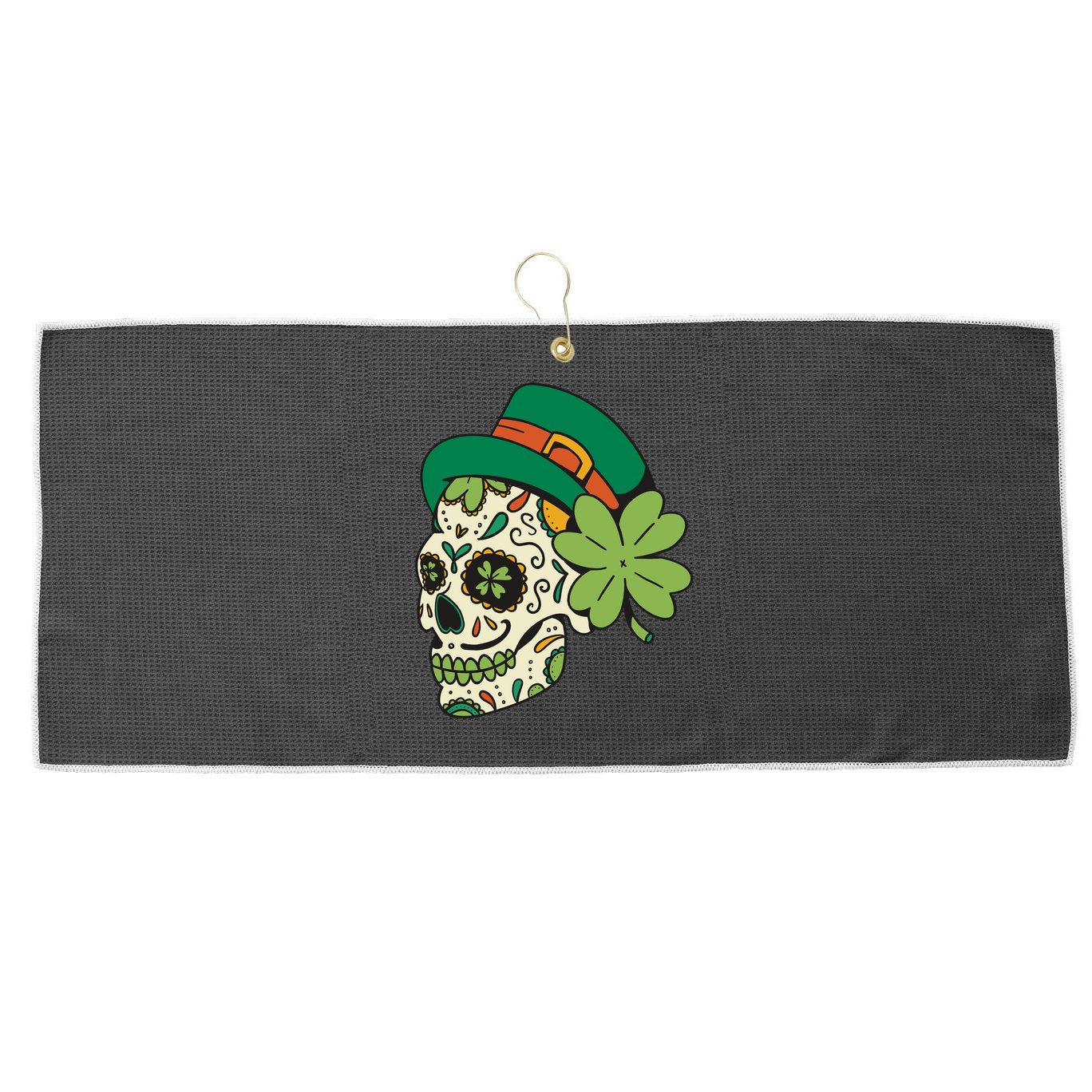 St Patricks Clover Skull Large Microfiber Waffle Golf Towel