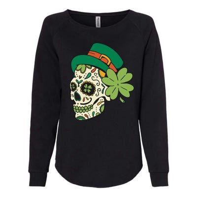 St Patricks Clover Skull Womens California Wash Sweatshirt