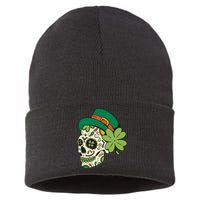 St Patricks Clover Skull Sustainable Knit Beanie