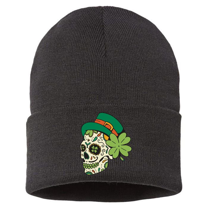 St Patricks Clover Skull Sustainable Knit Beanie