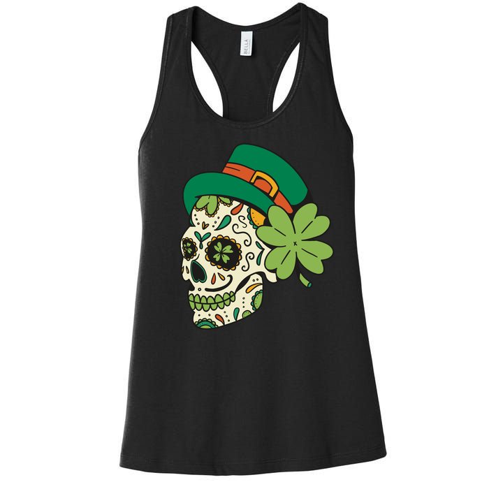 St Patricks Clover Skull Women's Racerback Tank