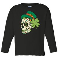 St Patricks Clover Skull Toddler Long Sleeve Shirt