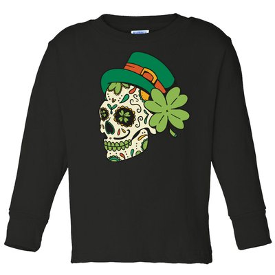 St Patricks Clover Skull Toddler Long Sleeve Shirt