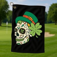 St Patricks Clover Skull Golf Towel