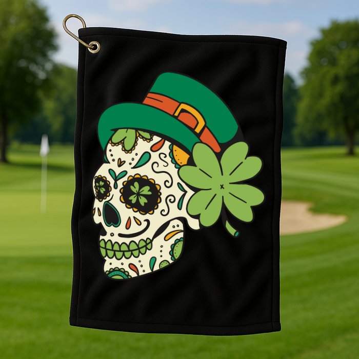 St Patricks Clover Skull Golf Towel