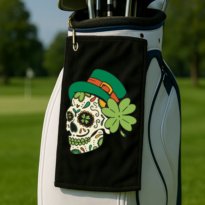 St Patricks Clover Skull Golf Towel