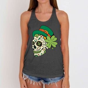 St Patricks Clover Skull Women's Knotted Racerback Tank