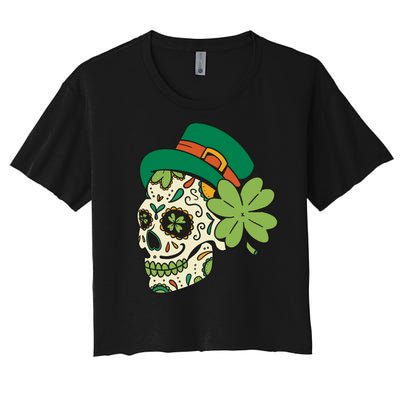 St Patricks Clover Skull Women's Crop Top Tee