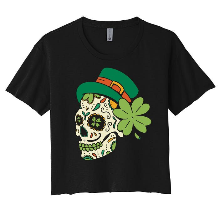 St Patricks Clover Skull Women's Crop Top Tee