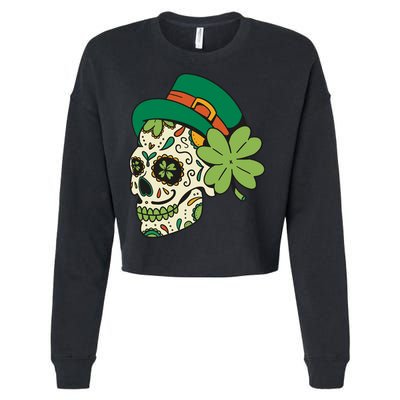 St Patricks Clover Skull Cropped Pullover Crew