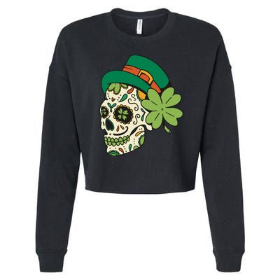 St Patricks Clover Skull Cropped Pullover Crew