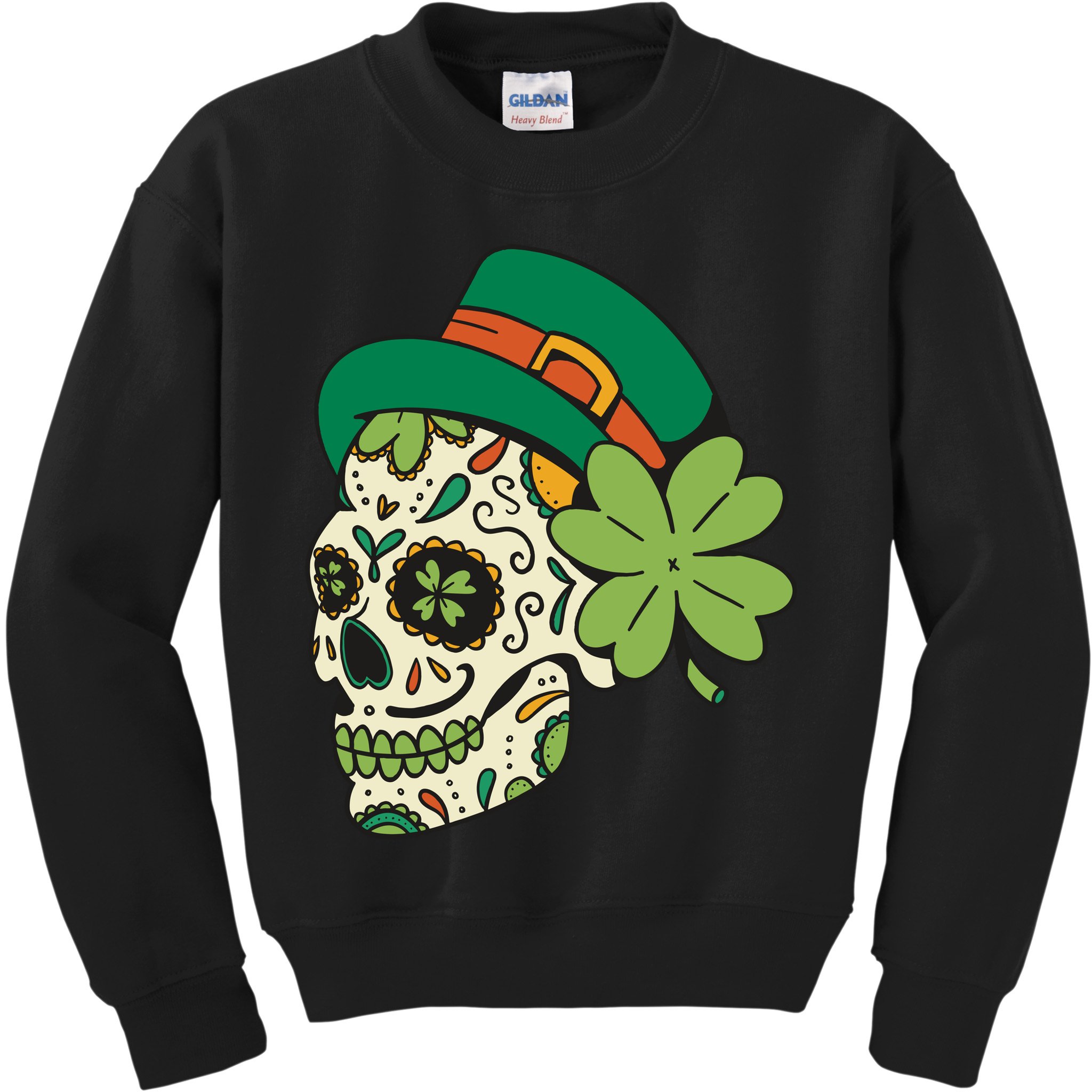 St Patricks Clover Skull Kids Sweatshirt