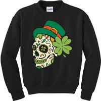 St Patricks Clover Skull Kids Sweatshirt