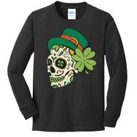 St Patricks Clover Skull Kids Long Sleeve Shirt