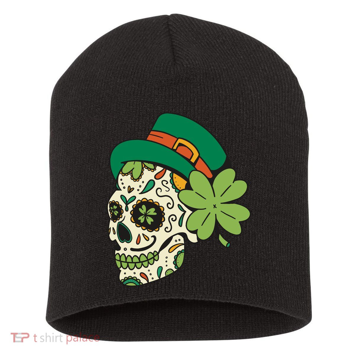 St Patricks Clover Skull Short Acrylic Beanie
