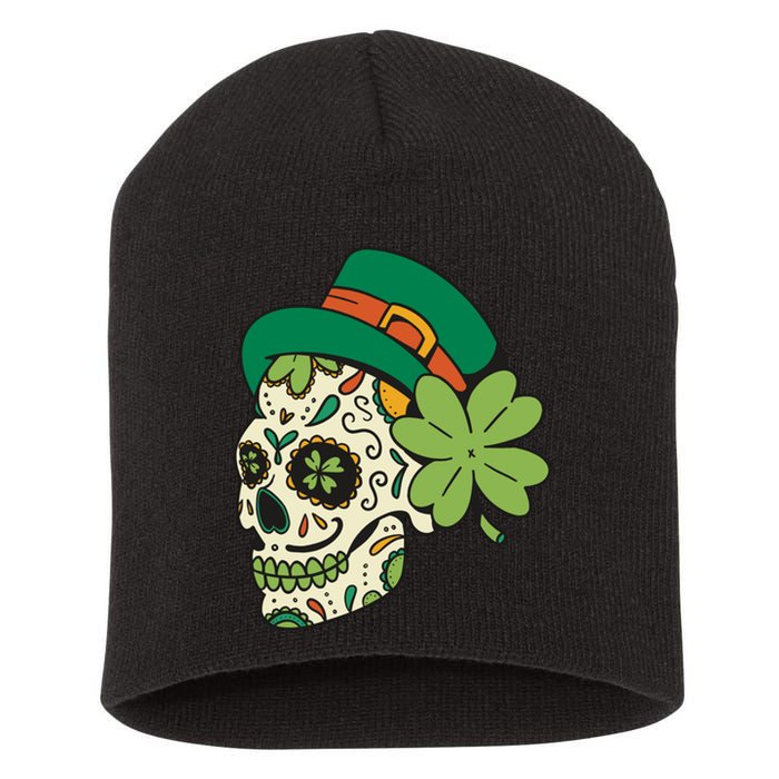 St Patricks Clover Skull Short Acrylic Beanie