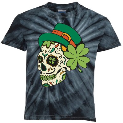 St Patricks Clover Skull Kids Tie-Dye T-Shirt