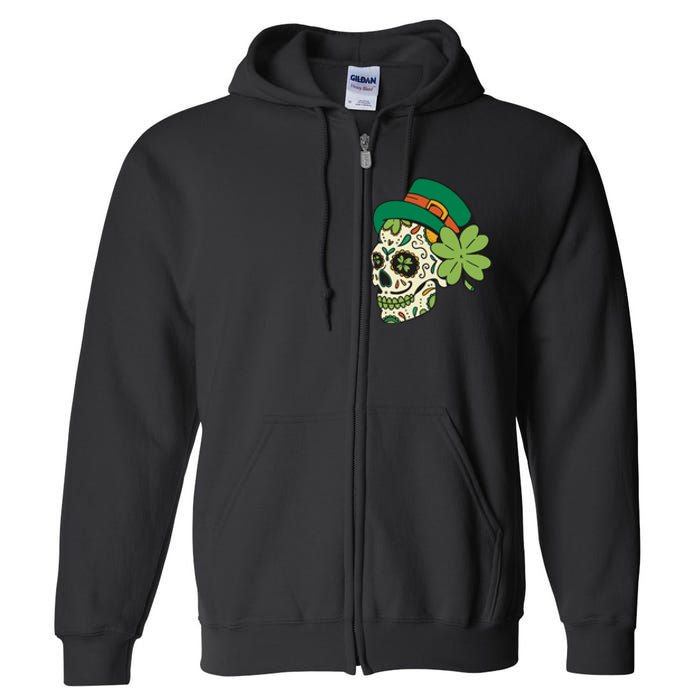 St Patricks Clover Skull Full Zip Hoodie