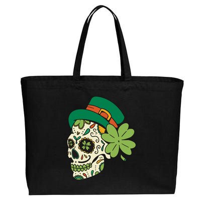 St Patricks Clover Skull Cotton Canvas Jumbo Tote