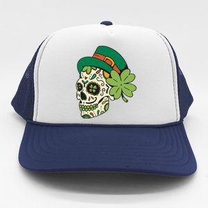 St Patricks Clover Skull Trucker Hat