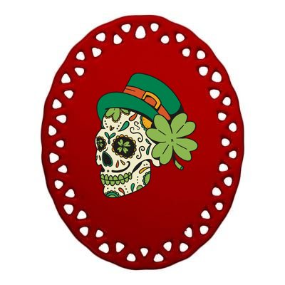 St Patricks Clover Skull Ceramic Oval Ornament