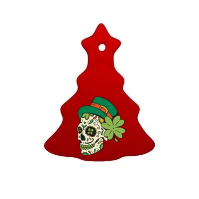 St Patricks Clover Skull Ceramic Tree Ornament