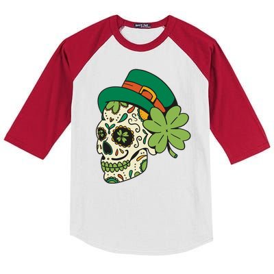 St Patricks Clover Skull Kids Colorblock Raglan Jersey