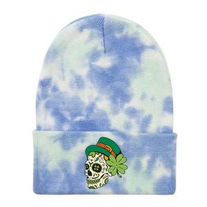 St Patricks Clover Skull Tie Dye 12in Knit Beanie