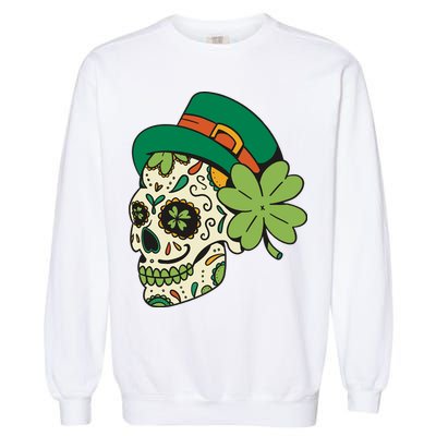 St Patricks Clover Skull Garment-Dyed Sweatshirt