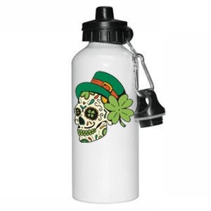 St Patricks Clover Skull Aluminum Water Bottle 