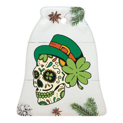 St Patricks Clover Skull Ceramic Bell Ornament