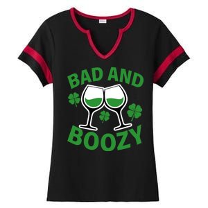 St Patrick's Day Bad and Boozy Ladies Halftime Notch Neck Tee