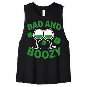 St Patrick's Day Bad and Boozy Women's Racerback Cropped Tank