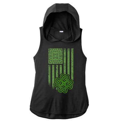 St Patrick's Day Celtic Shamrock US American Flag Ladies PosiCharge Tri-Blend Wicking Draft Hoodie Tank