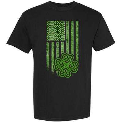 St Patrick's Day Celtic Shamrock US American Flag Garment-Dyed Heavyweight T-Shirt