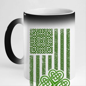 St Patrick's Day Celtic Shamrock US American Flag 11oz Black Color Changing Mug