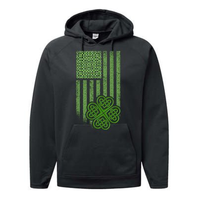 St Patrick's Day Celtic Shamrock US American Flag Performance Fleece Hoodie