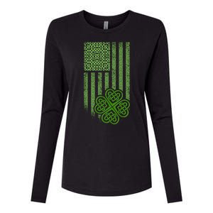 St Patrick's Day Celtic Shamrock US American Flag Womens Cotton Relaxed Long Sleeve T-Shirt